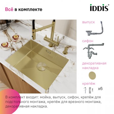 Мойка, нерж.сталь, универсального монтажа, матовое золото, 540*440,  Edifice, ID EDI54B0i77,