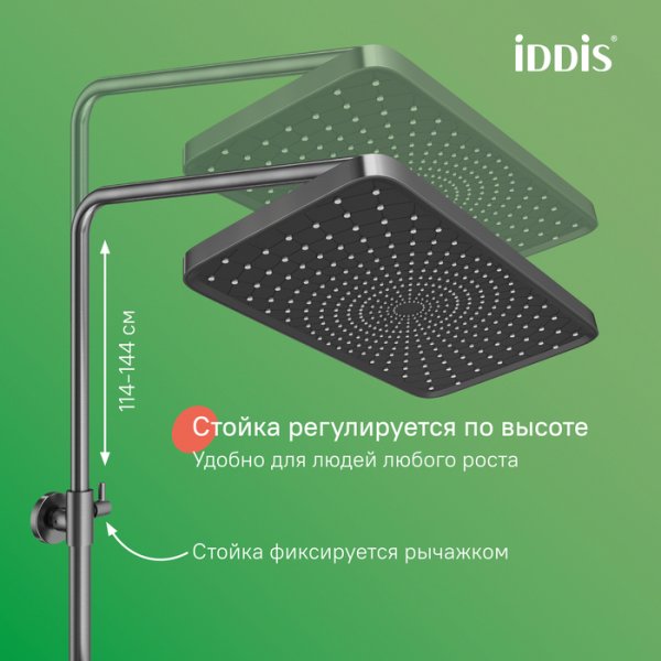 Душевая система с тропическим душем и изливом, матовый графит, Parker, ID PARGM3Fi06,