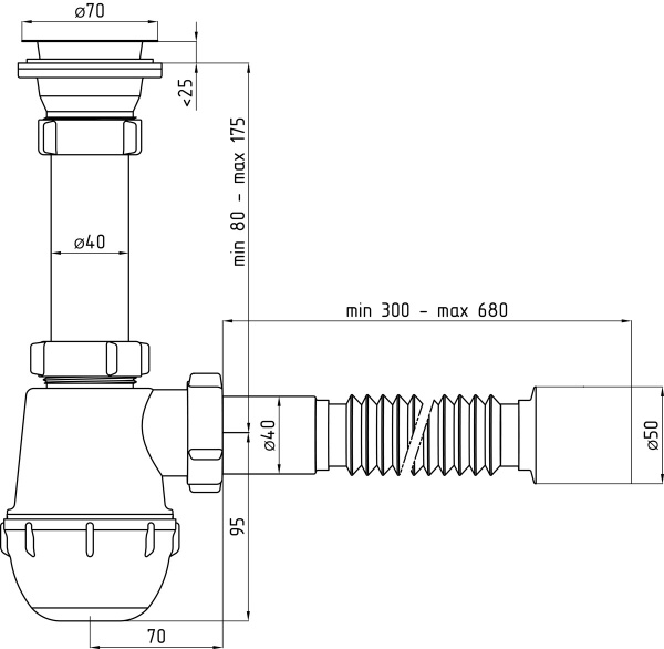 Сифон-колба с гофрой d1.1/2"-40/50 ANI Грот А-0115