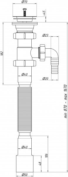 Сифон-гофра d1.1/2"-40/50 удлинённый с носиком АНИ G-118