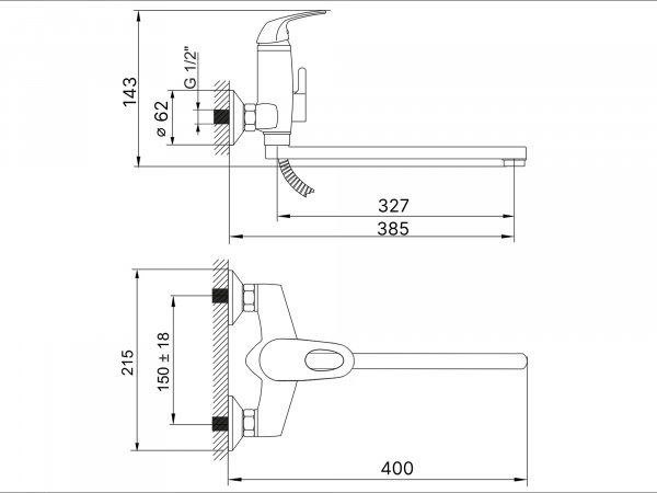 Смеситель ванна LUX RUSANT RV1823515-029L  D35 задвоенно