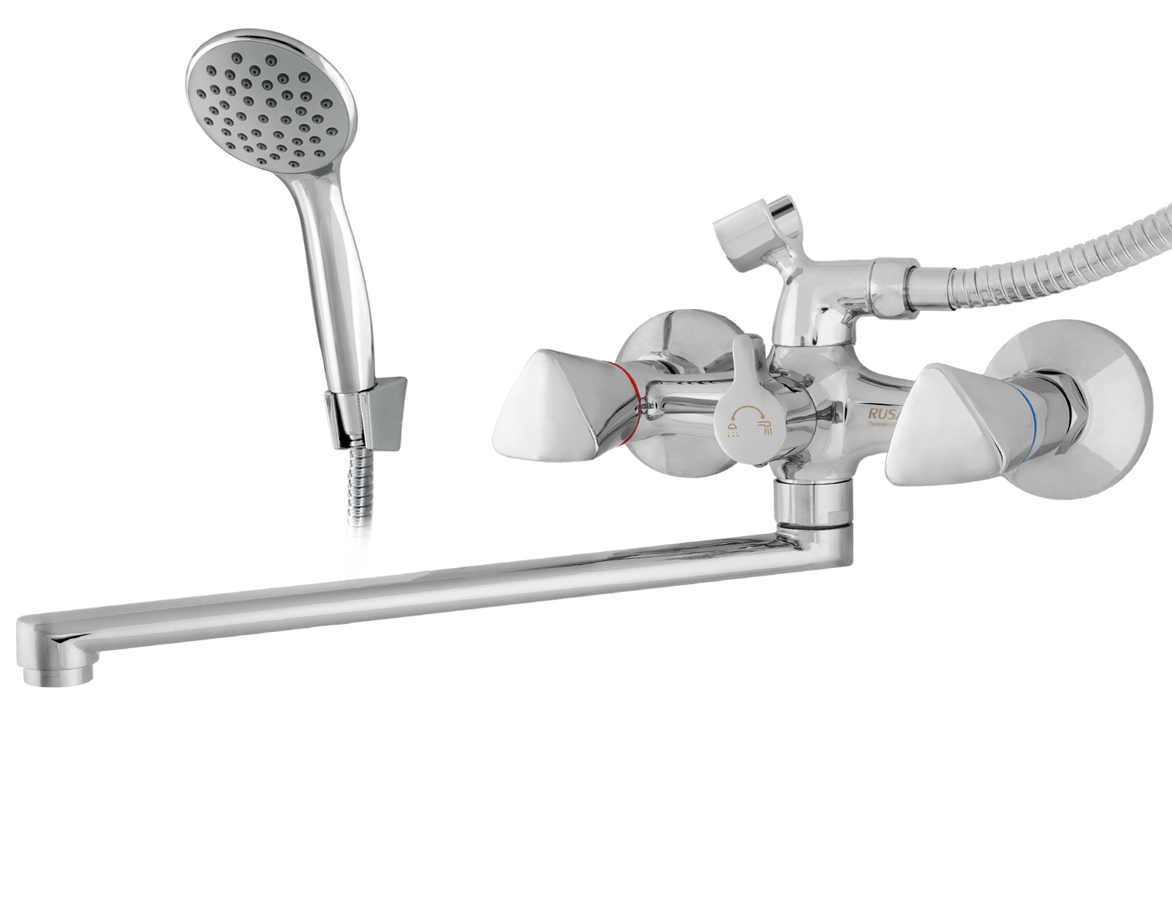 Смеситель ванна LUX RUSANT RV6023505-022 латунь,хром,кран-букса керам.,излив L-обр. 35 см.