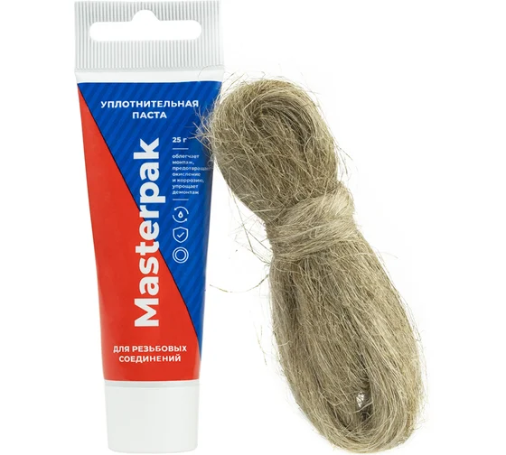 Комплект паста уплотнительная (вода, пар, 25 г) Masterpak + лён, MP, туба (ИС.131741) MPF