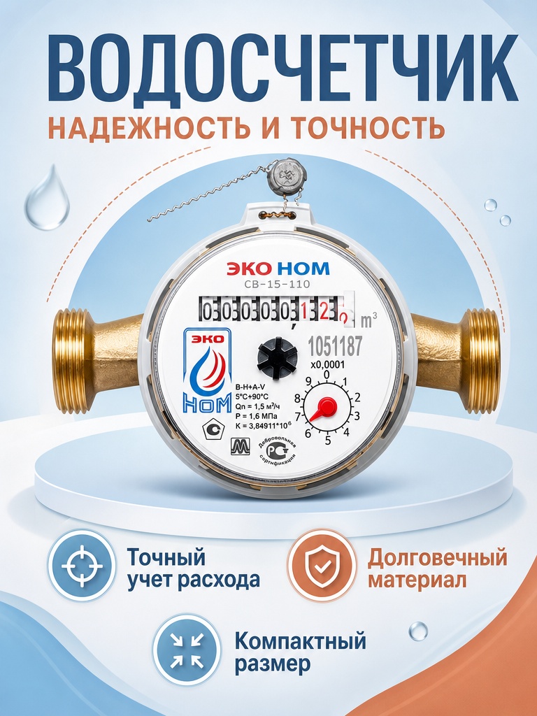 Счетчик воды 1/2" универсальный "ЭКО НОМ-15-110" (СВ110-004)