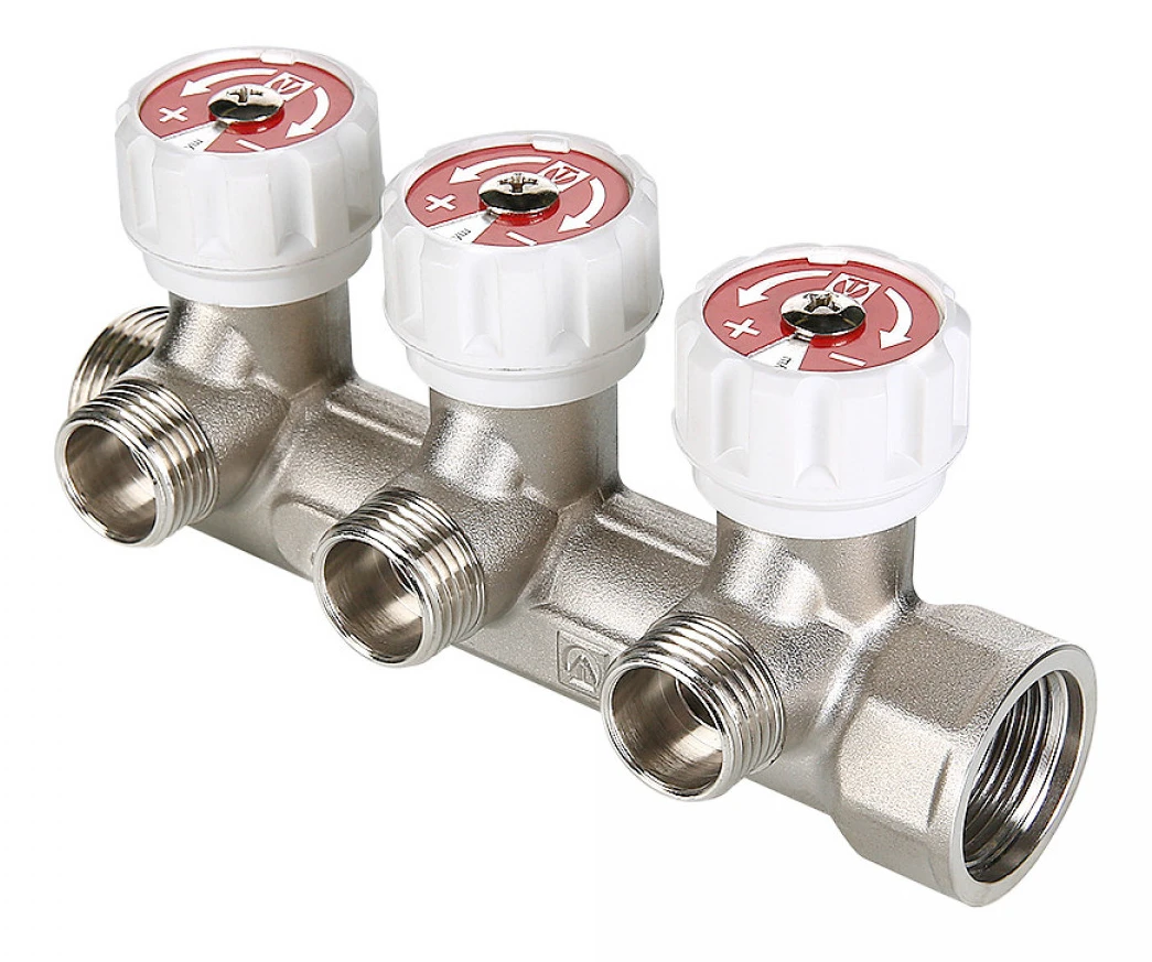 Коллектор с регул. вентилями VALTEC 3/4"х2 вых. 1/2" (на подающий трубопр.) (VTc.570.N.0502)