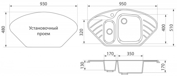 Мойка мраморная "GREEnStone"  GRS-14-343  цвет антрацит (950*510мм)