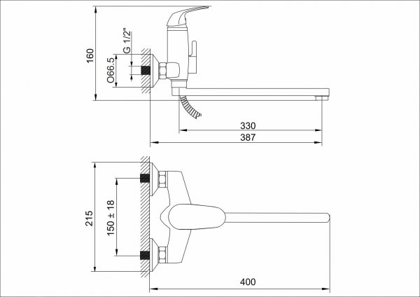 Смеситель ванна  RUSANT RV1523515-021,латунь,хром,картр.D35,излив L-обр. 35 см.