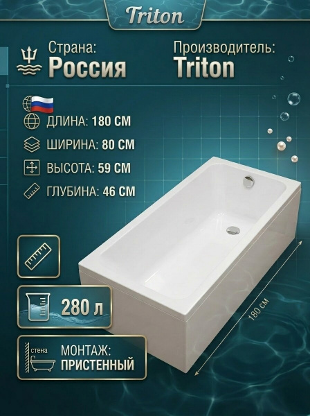 Ванна акрил. Triton "Прага 1800*800" со с/переливом