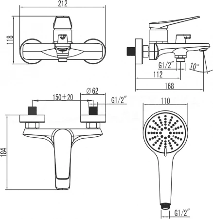 Смеситель ванны "LEMARK Bronx" короткий излив ,  LM371BL черный
