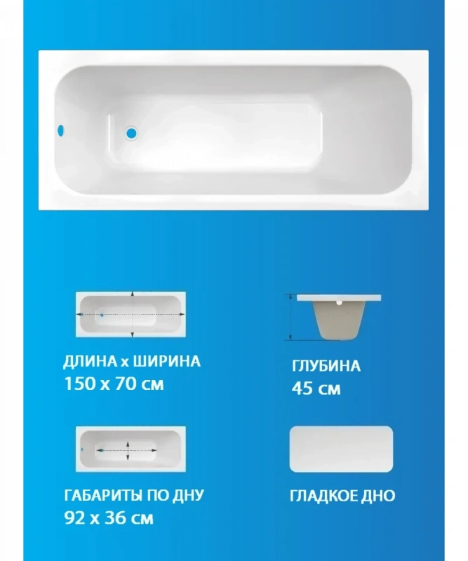 Ванна акрил. Triton "Ника 1500*700" со с/переливом