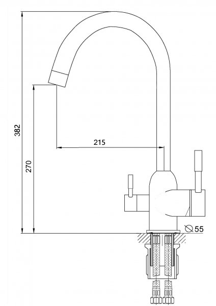 Смеситель кухня LUX RUSANT RK3931618-0L  хром, под фильтр,латунь,хром,картридж D35