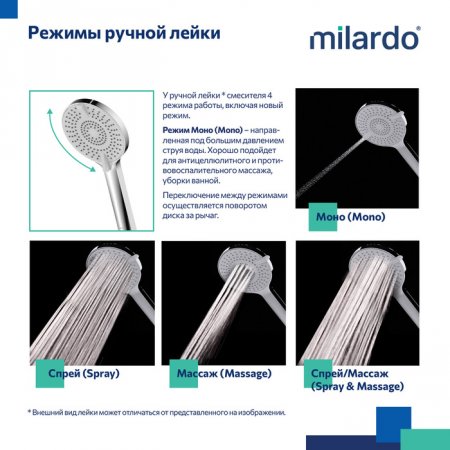 Смеситель для ванны с верхним душем, глянцевый хром, Rora, MI RORSB4FM06,
