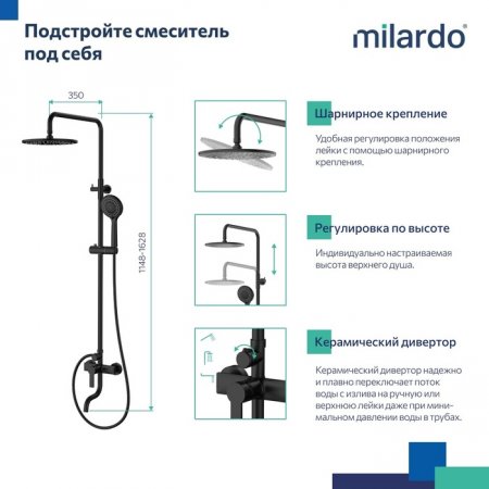 Душевая система с тропическим душем, черный матовый, Stripe, MI STRBL5FM06,