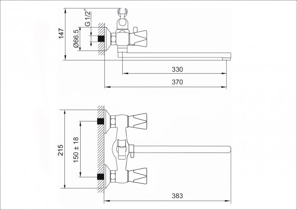 Смеситель ванна LUX RUSANT RV6023505-022 латунь,хром,кран-букса керам.,излив L-обр. 35 см.