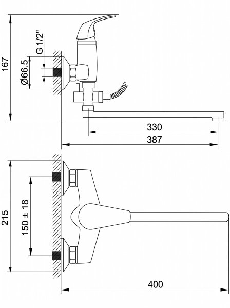 Смеситель ванна RUSANT RV1523511-021,латунь,хром,картр. D35,излив L-обр. 35 см.