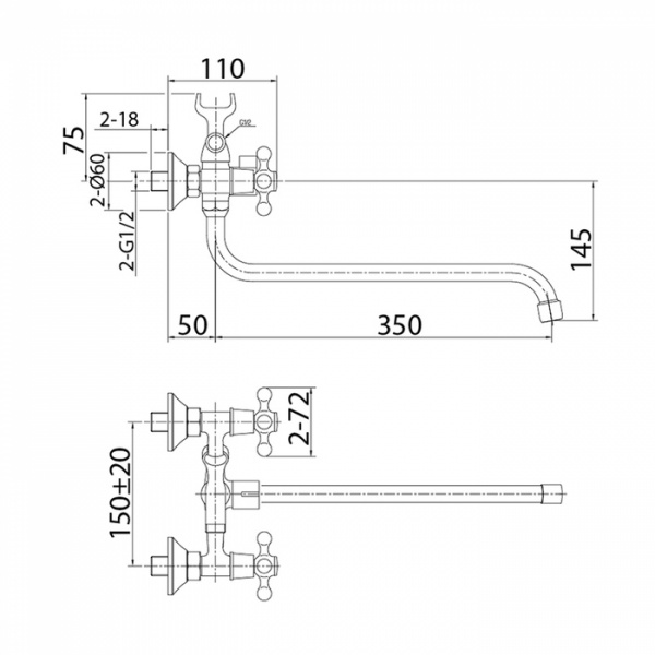Смеситель ванны MILARDO "Duplex" DUPSB02М10
