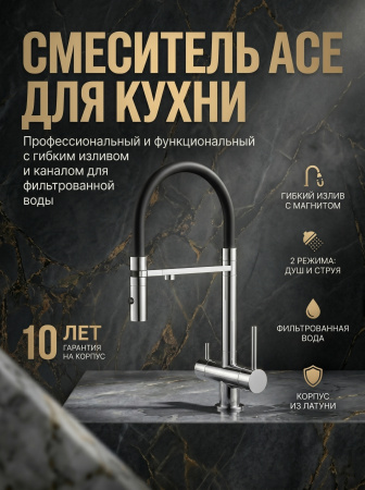 Смеситель кухни с фильтром и гибким изливом IDDIS "Ace" ACESBFFi05