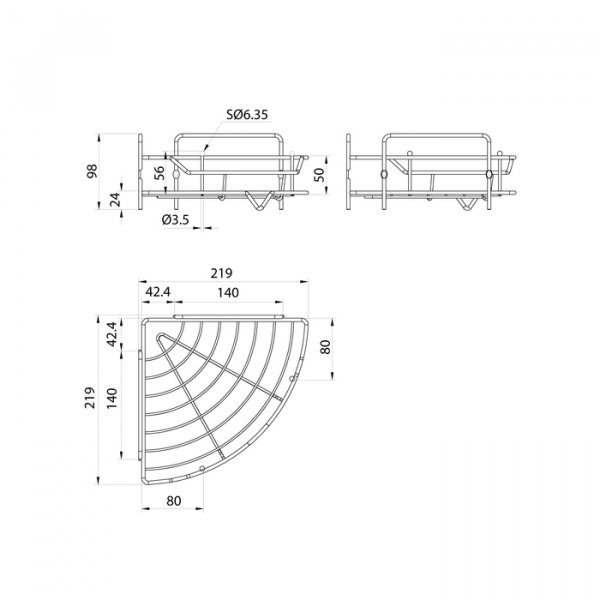 Полка одноярусная угловая, проволока стальная, хром, Grid, MI GRICC1CM44,
