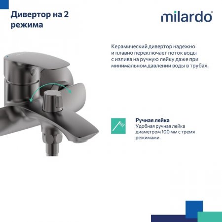 Смеситель для ванны, графит, Rora, MI RORGM00M02,