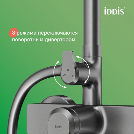 Душевая система с тропическим душем и изливом, матовый графит, Parker, ID PARGM3Fi06,
