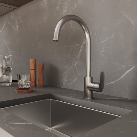 Смеситель для кухни с каналом для фильтрованной воды, сатин, Rora, MI RORBNFJM05,