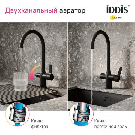 Смеситель для кухни с каналом для фильтрованной воды, черный матовый, Pure, ID PURBLFJi05,