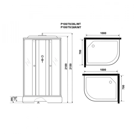 Кабина душевая "Niagara Promo P100/70/26L/MT" 100*70*215 стекло МАТОВОЕ 4 места