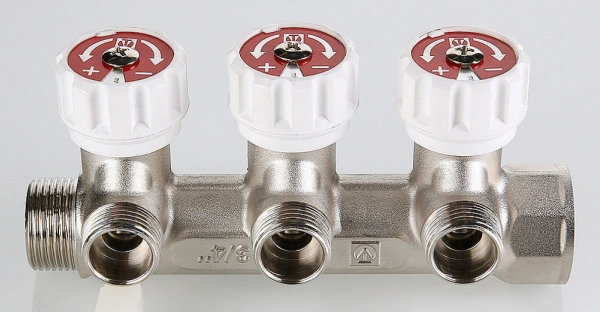 Коллектор с регул. вентилями VALTEC 3/4"х2 вых. 1/2" (на подающий трубопр.) (VTc.570.N.0502)