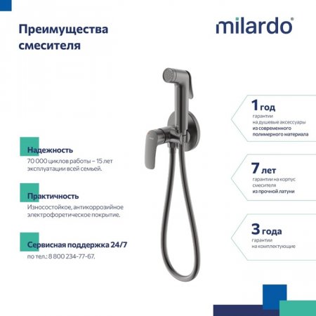 Встраиваемый смеситель с гигиеническим душем, графит, Rora, MI RORGMR0M08,