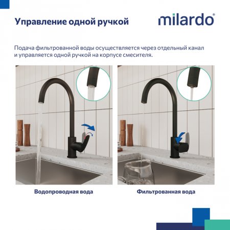 Смеситель для кухни с каналом для фильтрованной воды, черный матовый, Rora, MI RORBLFJM05,