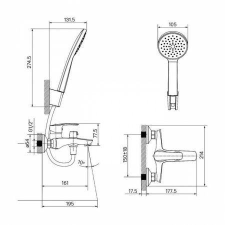 Смеситель ванны IDDIS "Ray" RAYBL02i02 черный
