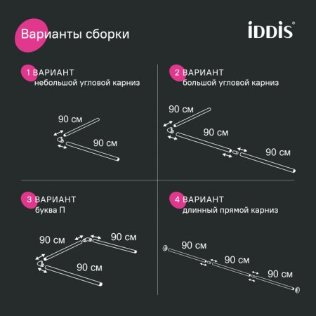 Угловой карниз для ванной комнаты, 90-180 см, глянц. хром, Elegante, ID 050A200I14,