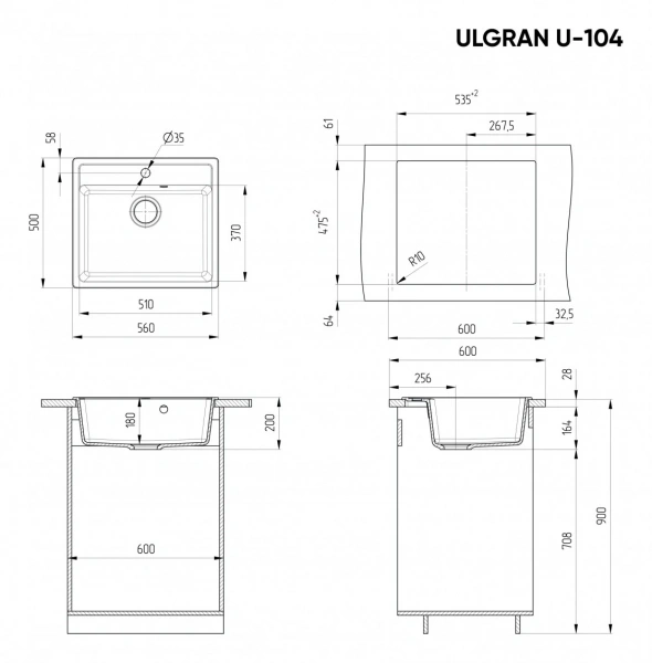 Мойка мраморная "Ulgran"  U-104-307  цвет терракот (560*500мм)