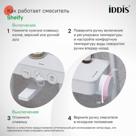 Смеситель для ванны с верхним душем, белый матовый, Shelfy, ID SHEWTBTi06,